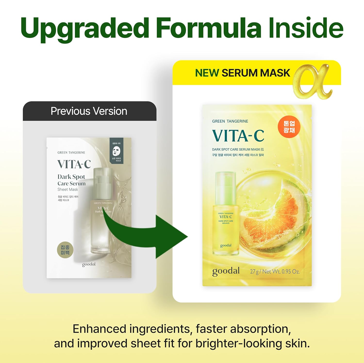 GOODAL Green Tangerine Vita C Dark Spot Care Serum Sheet Mask – Brightening Vitamin C Sheet Mask